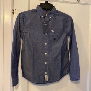 Abercrombie kids Size 9/10 NWT navy stripe long sleeve button down shirt